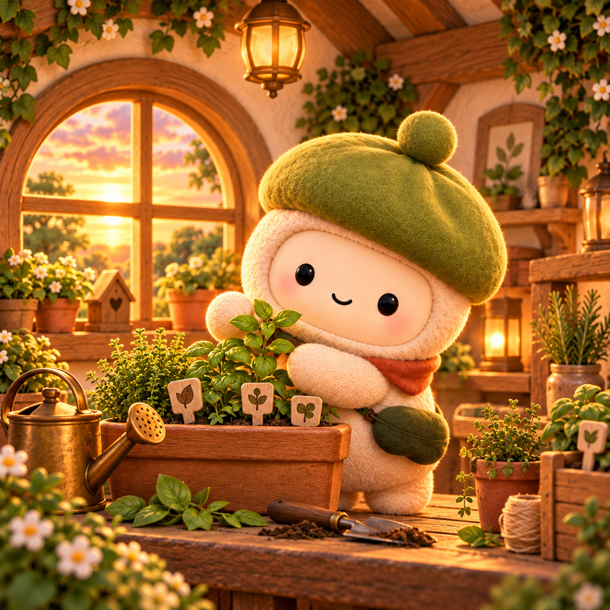 Muse tending a small indoor herb garden