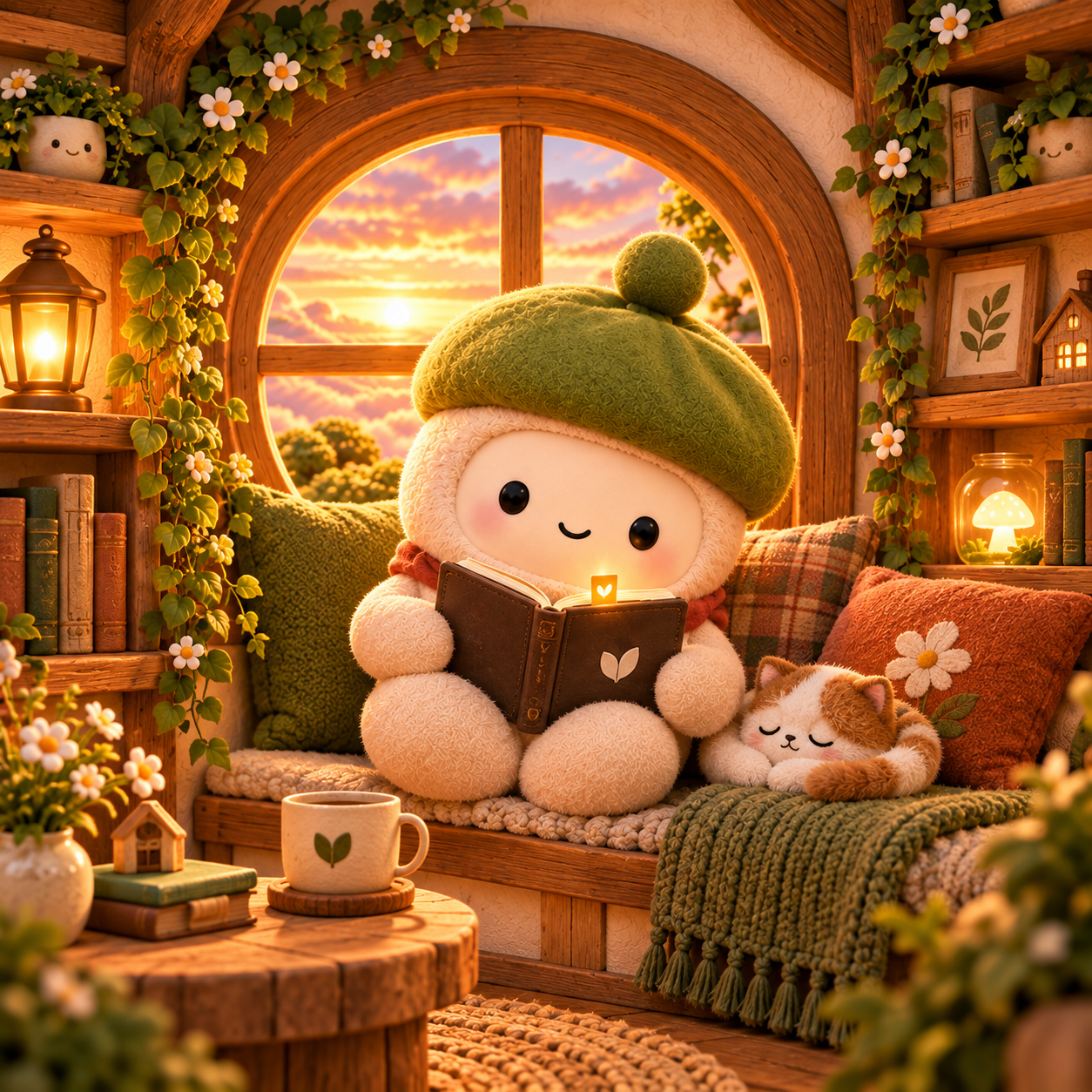 Muse reading in a cozy window seat